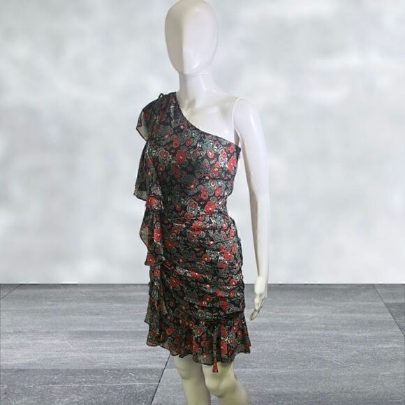 Veronica Beard Ballard Print Floral Silk Ruched Ruffle Dress Sz 6 - Picture 3 of 8